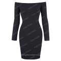 Kate Kasin Sexy Women&#39;s Solid Color Long Sleeve Black Off Shoulder Dress KK000224-1